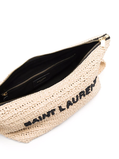 Shop Saint Laurent Woven Raffia Shoulder Bag In Neutrals