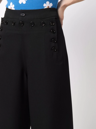 Shop Marni Buttoned Virgin Wool Palazzo Pants In Black