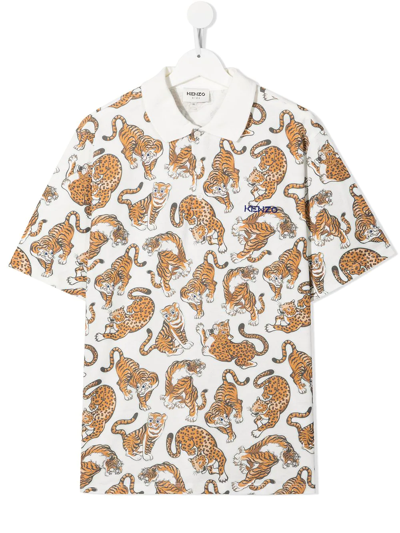 Shop Kenzo Tiger Logo-embroidered Polo Shirt In White