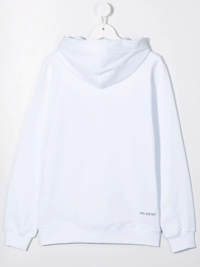 Shop Neil Barrett Teen Thunderbolt-print Cotton Hoodie In White