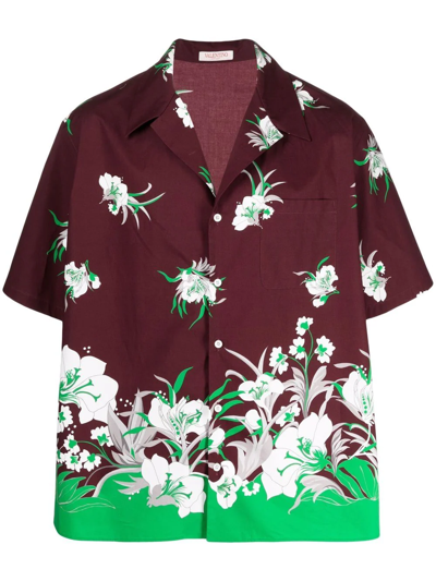 Shop Valentino Floral-print Short-sleeved Shirt In Red