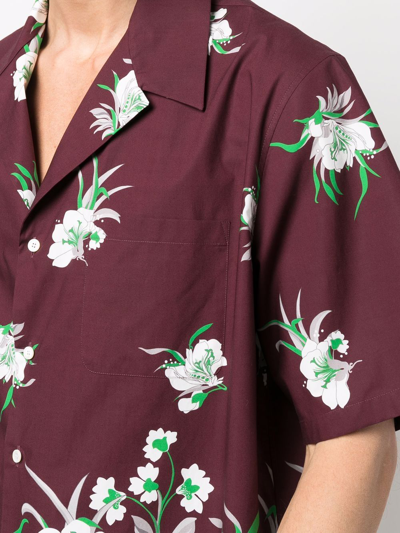 Shop Valentino Floral-print Short-sleeved Shirt In Red