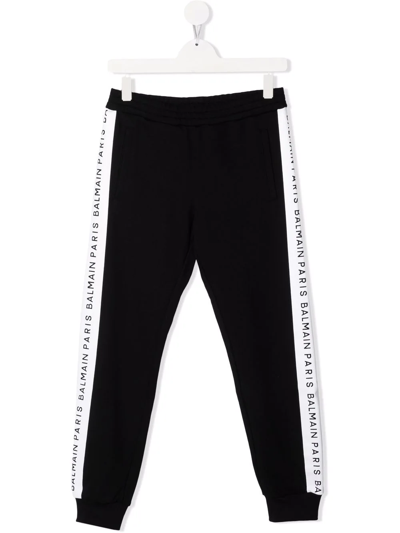 Balmain Teen Logo-tape Cotton Track Pants In Black