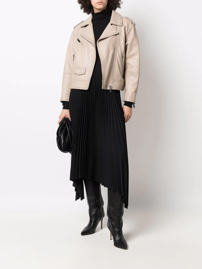 Yves Salomon Zip-up Leather Biker Jacket In Neutrals
