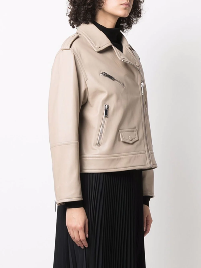 Yves Salomon Zip-up Leather Biker Jacket In Neutrals