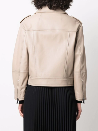 Yves Salomon Zip-up Leather Biker Jacket In Neutrals