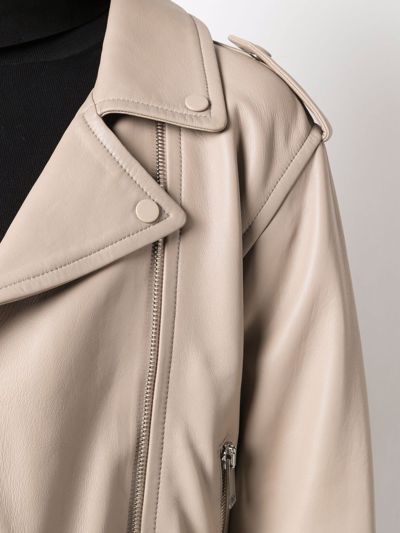 Yves Salomon Zip-up Leather Biker Jacket In Neutrals