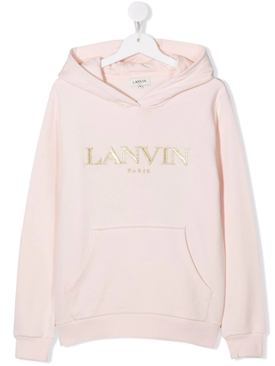 Shop Lanvin Enfant Teen Embroidered-logo Pullover Hoodie In Pink