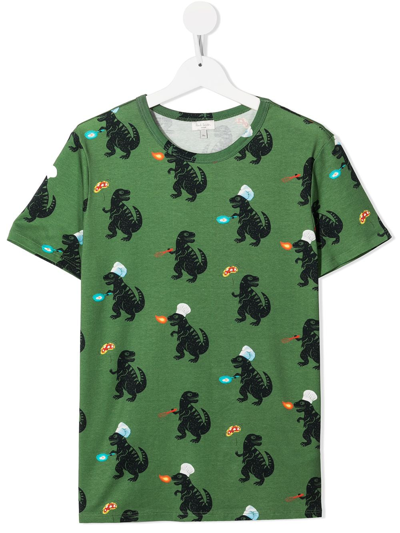 Shop Paul Smith Junior Teen Dinosaur-motif Cotton T-shirt In Green