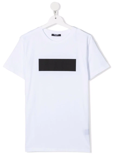 Shop Balmain Contrasting-bar Print T-shirt In White