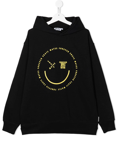 Shop Molo Teen Smiley-print Organic Cotton Hoodie In Black