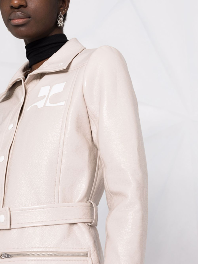 Shop Courrèges Logo-print Lacquered-effect Trench Coat In Neutrals