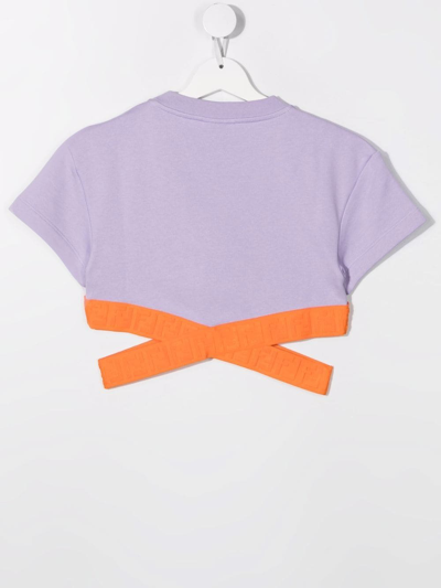 Shop Fendi Teen Crossover-straps Cropped T-shirt In Purple