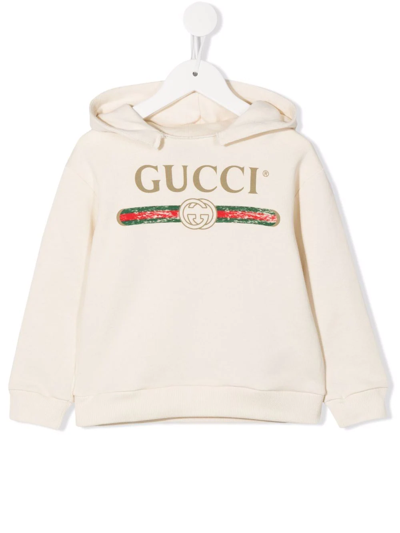 Shop Gucci Logo-print Hoodie In Neutrals