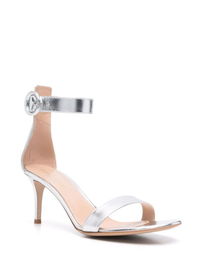 Gianvito Rossi Metallic-effect Leather Sandals In Grey