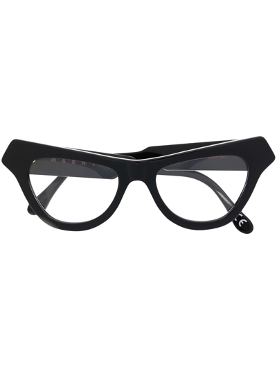 Shop Marni Eyewear Logo Cat-eye Glasses In Black
