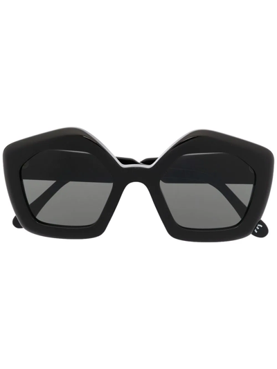 Shop Marni Eyewear Logo Geometric Sunglasses In Black