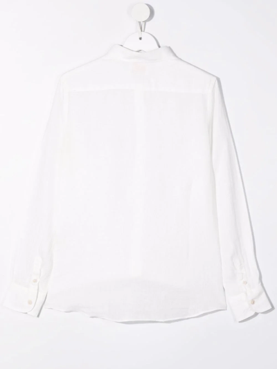 Shop Mc2 Saint Barth Teen Long-sleeve Linen Shirt In White