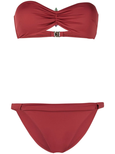Shop Moeva Pleat-detail Bikini In Red