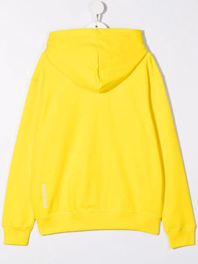 Shop Dsquared2 Leaf Print Logo Hoodie In Yellow