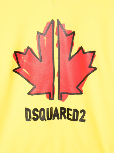 Shop Dsquared2 Leaf Print Logo Hoodie In Yellow
