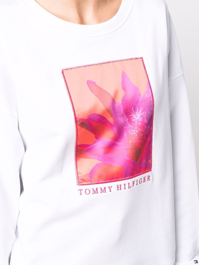 Shop Tommy Hilfiger Floral-print Crew-neck Sweatshirt In White