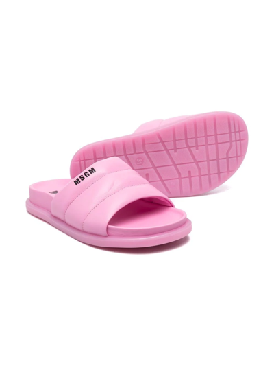 Shop Msgm Padded Logo-print Slides In Pink