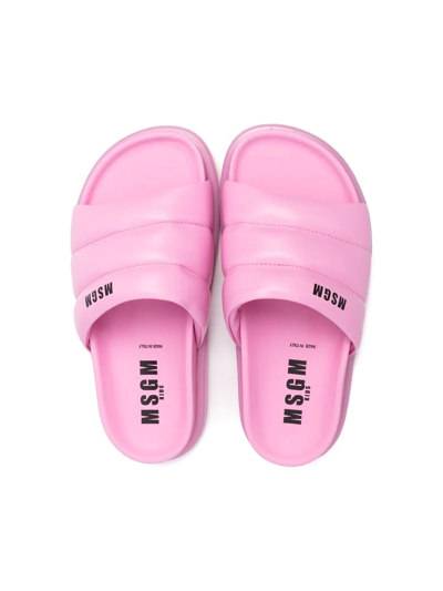 Shop Msgm Padded Logo-print Slides In Pink