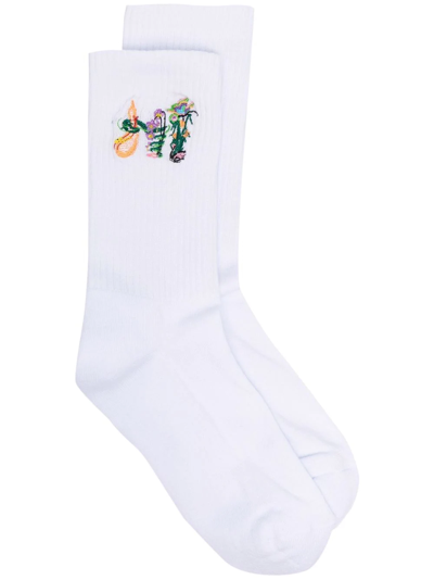 Shop Opening Ceremony Floral-embroidered Socks In White
