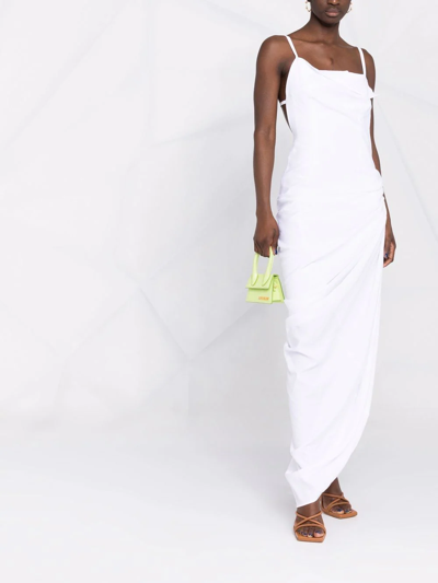 Jacquemus Saudade Asymmetric Draped Twill Dress In White