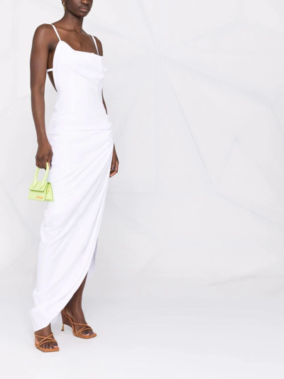 Jacquemus Saudade Asymmetric Draped Twill Dress In White