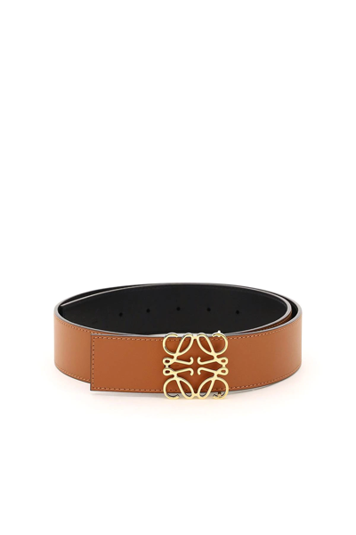 Shop Loewe Reversible Anagram Leather Belt In Brown,black