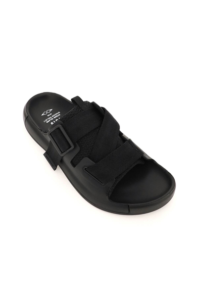 Shop Stone Island Shadow Project Webbing Strap Leather Slides In Black
