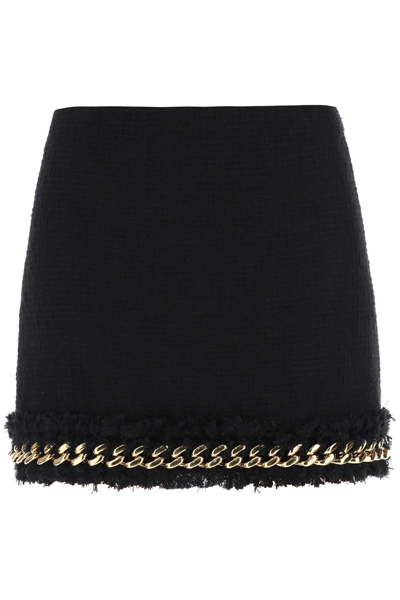 Shop Versace Tweed Mini Skirt With Chain In Black