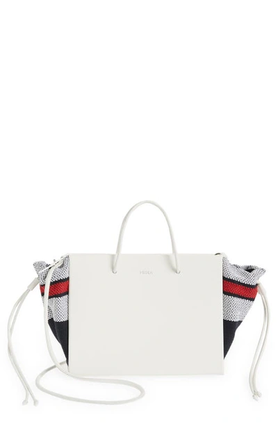 Shop Medea Hanna Collapsed Stripe Leather & Knit Tote In Star White
