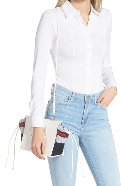 Shop Medea Hanna Collapsed Stripe Leather & Knit Tote In Star White