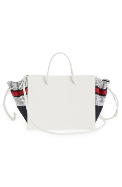 Shop Medea Hanna Collapsed Stripe Leather & Knit Tote In Star White
