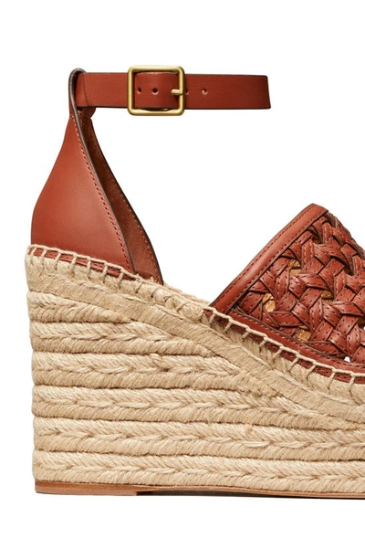 Shop Tory Burch Basketweave Ankle Strap Espadrille Wedge In Brick Red