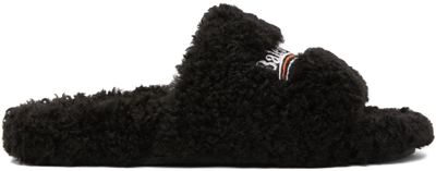 Shop Balenciaga Black Furry Slide Sandals In 1096 Black