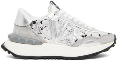 Shop Valentino Silver Lacerunner Sneakers In Cm6 Silver/grey