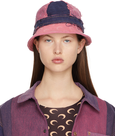 Shop Marine Serre Pink Moon Denim Paneled Bell Bucket Hat In 07 Fuchsia