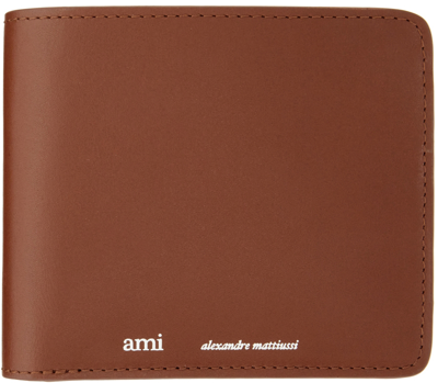 Shop Ami Alexandre Mattiussi Brown Leather Folded Wallet In Cognac/201