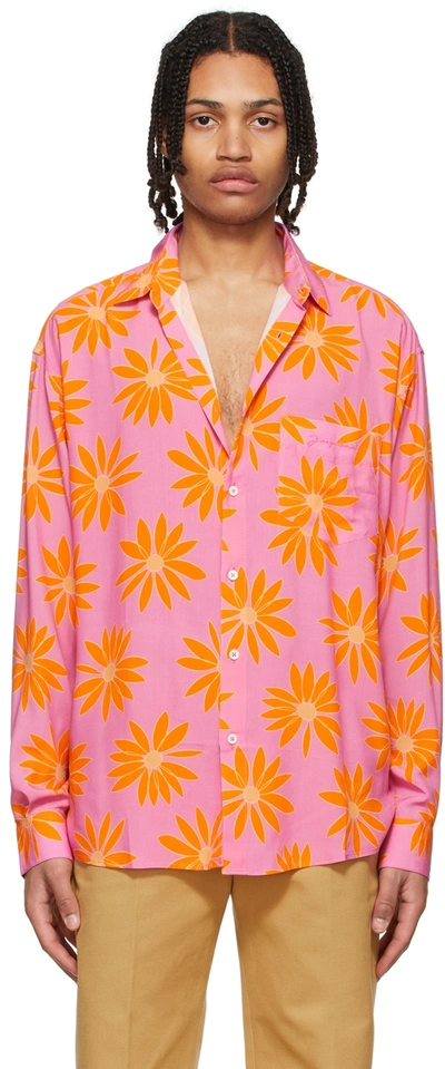 Shop Jacquemus Pink 'la Chemise Simon' Shirt In Print Orange/pink Fl