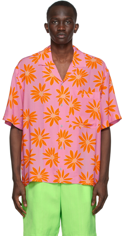 Shop Jacquemus Pink 'la Chemise Jean' Shirt In Print Orange/pink Fl
