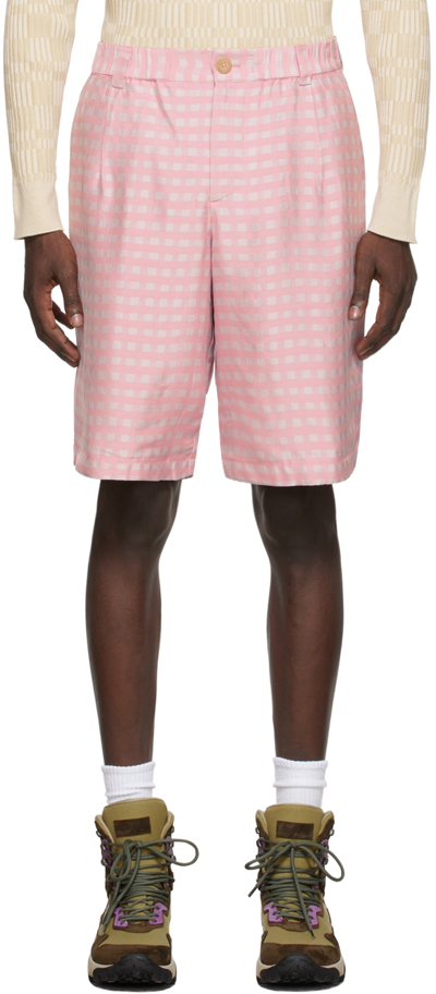Shop Jacquemus Grey & Pink 'le Short Gelati' Shorts In Pink Checks