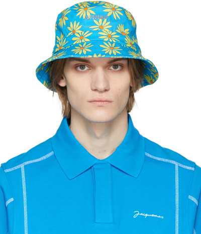 Shop Jacquemus Blue & Yellow La Montagne 'le Bob Gadjo' Bucket Hat In Print Green/blue Flo