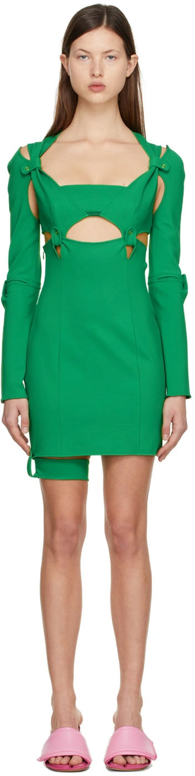 Shop Jacquemus Green 'la Robe Mari' Mini Dress In 550 Green