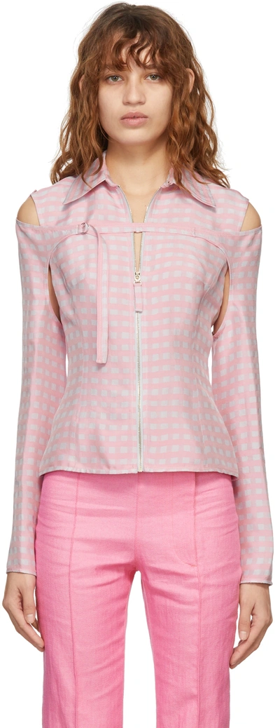 Shop Jacquemus Pink & White Convertible 'la Chemise Morango' Shirt In 4ah Pink Checks