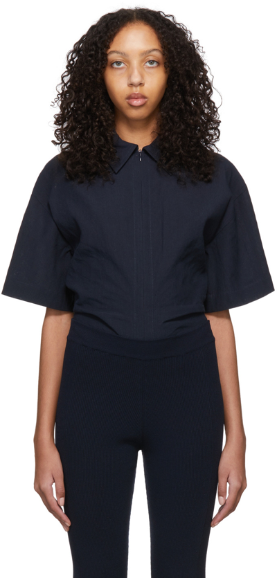 Shop Jacquemus Navy 'le Body Baunhila' Bodysuit In 380 Navy