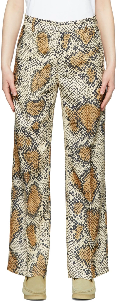 Stockholm Surfboard Club Beige Polyester Trousers In Snake